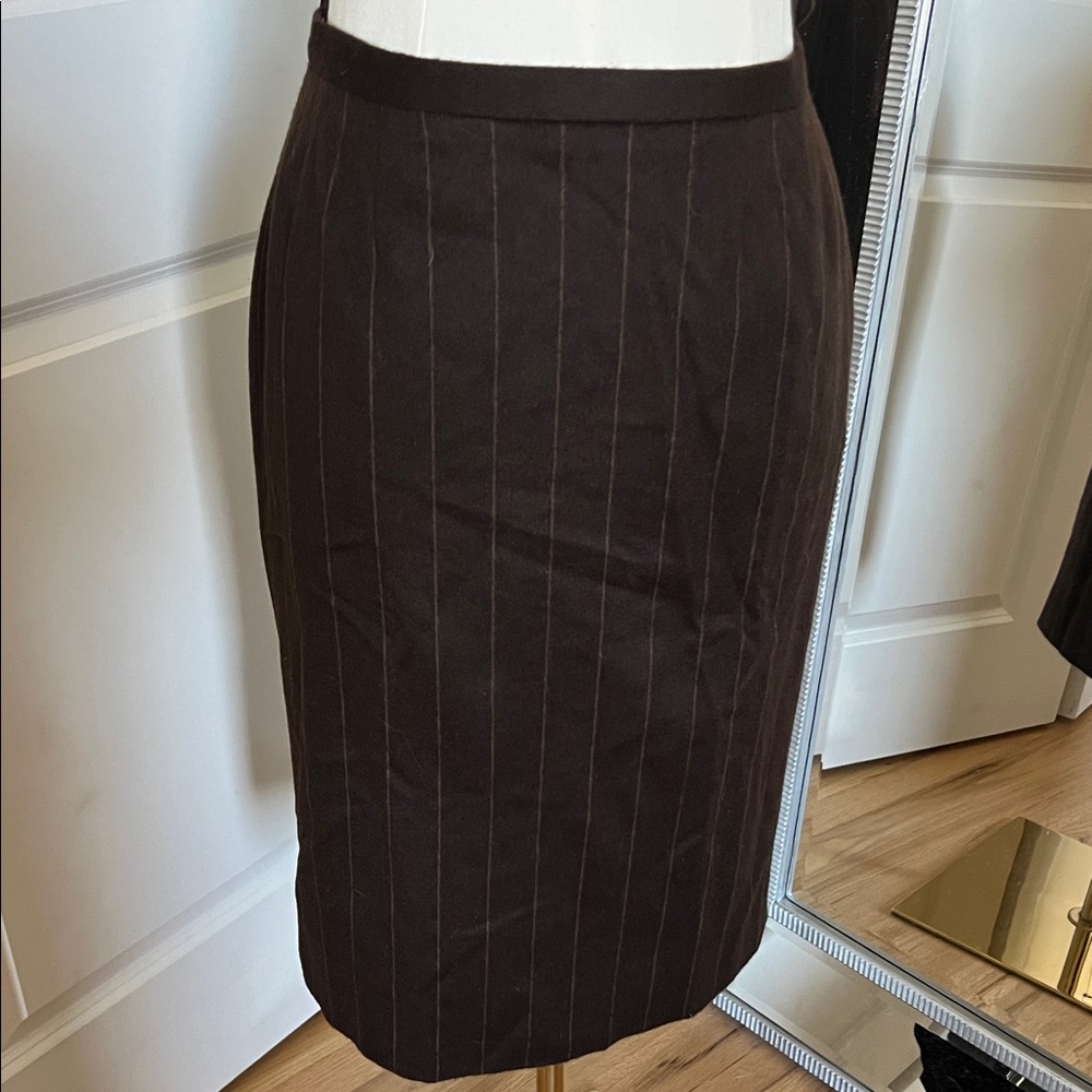 MaxMara Dark Brown Pinstripe Wool Angora Pencil Skirt